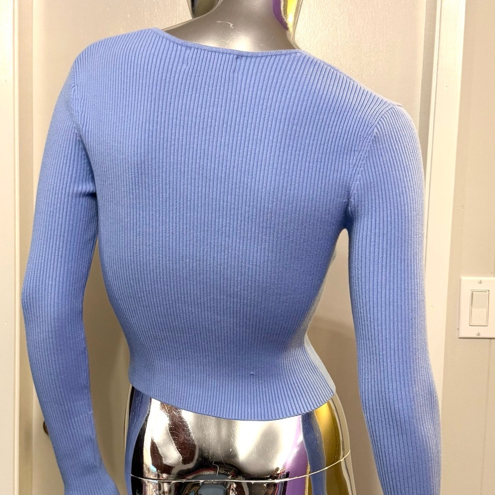 ☀️Spring Sale: Open Edit - Blue Ribbed Square Neck Sweater - Picture 3 of 4